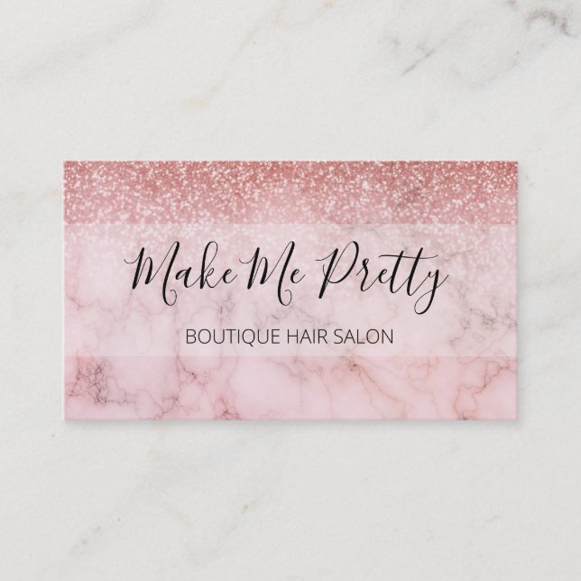 Pink Marble Glitter Ombre Glam Girly Salon Business Card (Front)