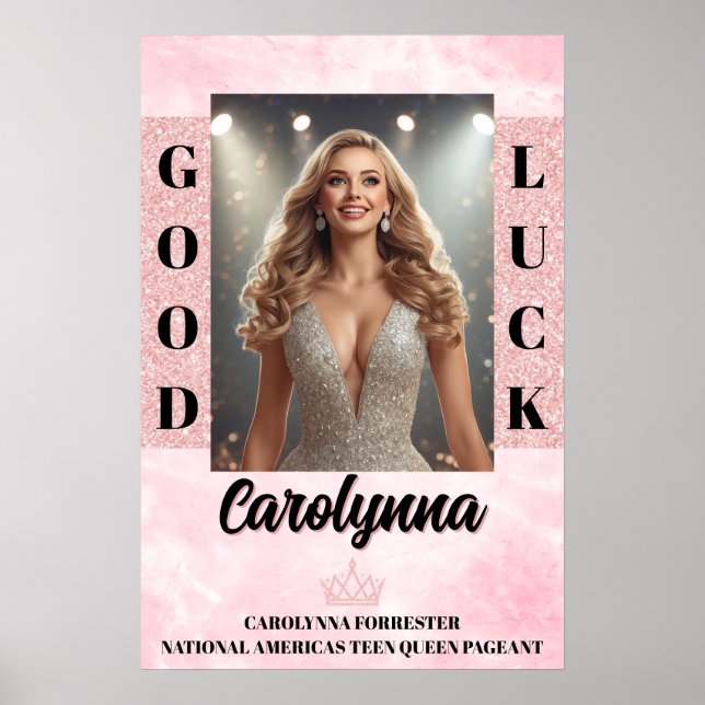 Pink Marble Glitz Pageant Send-off Door Poster (Front)