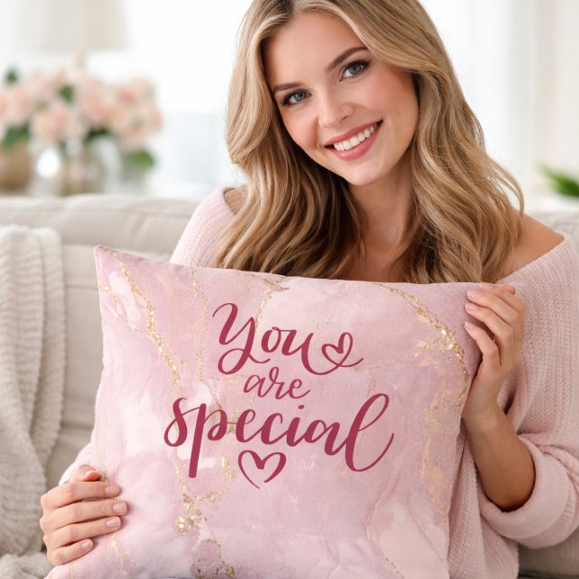 Pink Marble Gold Accent Decorative Throw Pillow (Creator Uploaded)