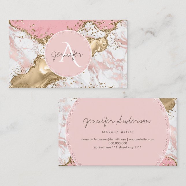 Pink Marble Gold Agate Modern Elegant diamond Business Card (Front/Back)