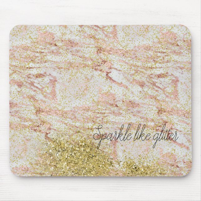 Pink Marble Gold Confetti Faux Glitter Mouse Pad (Front)