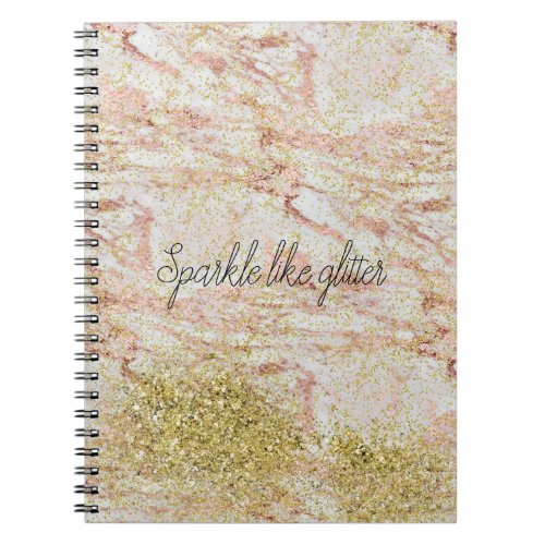 Pink Marble Gold Confetti Faux Glitter Notebook