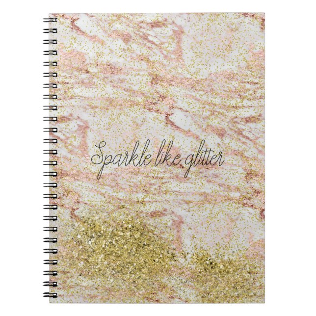 Pink Marble Gold Confetti Faux Glitter Notebook (Front)