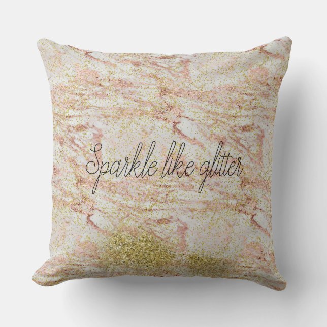 Pink Marble Gold Confetti Faux Glitter Throw Pillow (Front)