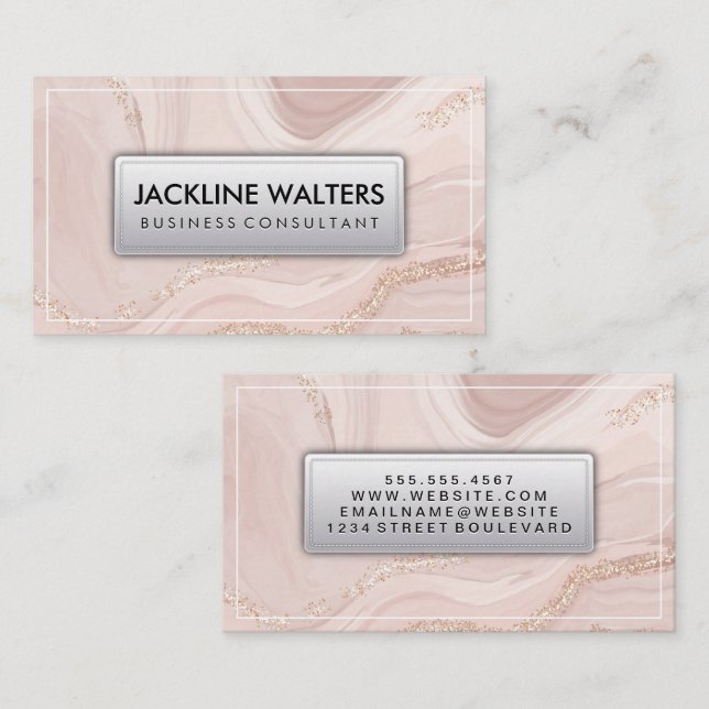 Pink Marble Gold Flakes Business Card (Front/Back)