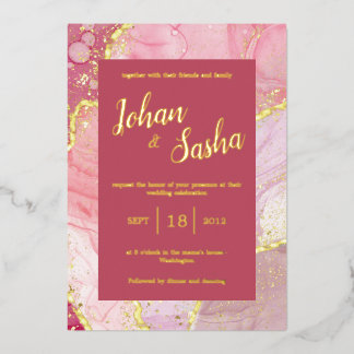 pink marble gold foil invitation