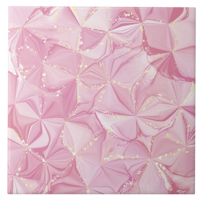 Pink Marble Gold Geode Abstract Pattern Ceramic Tile (Front)