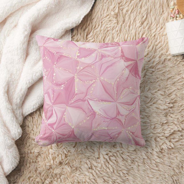 Pink Marble Gold Geode Abstract Pattern Throw Pillow (Blanket)