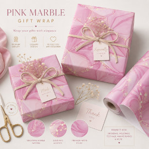 Pink Marble Gold Geode Abstract Pattern Wrapping Paper Sheets