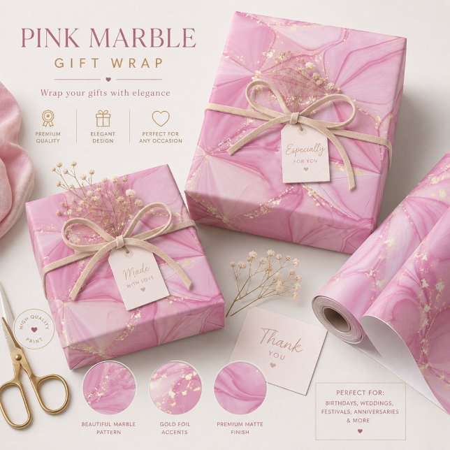 Pink Marble Gold Geode Abstract Pattern Wrapping Paper Sheets (Creator Uploaded)
