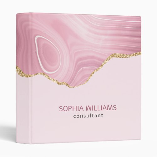 Pink Marble Gold Glitter 3 Ring Binder