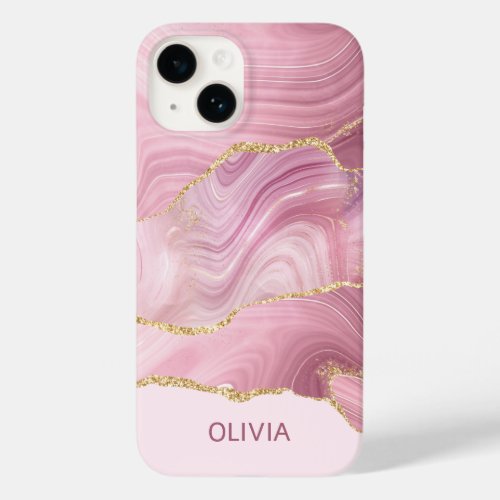 Pink Marble Gold Glitter Case_Mate iPhone 14 Case