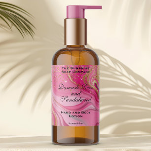 Pink Marble & Gold Glitter Cosmetics Bottle Label