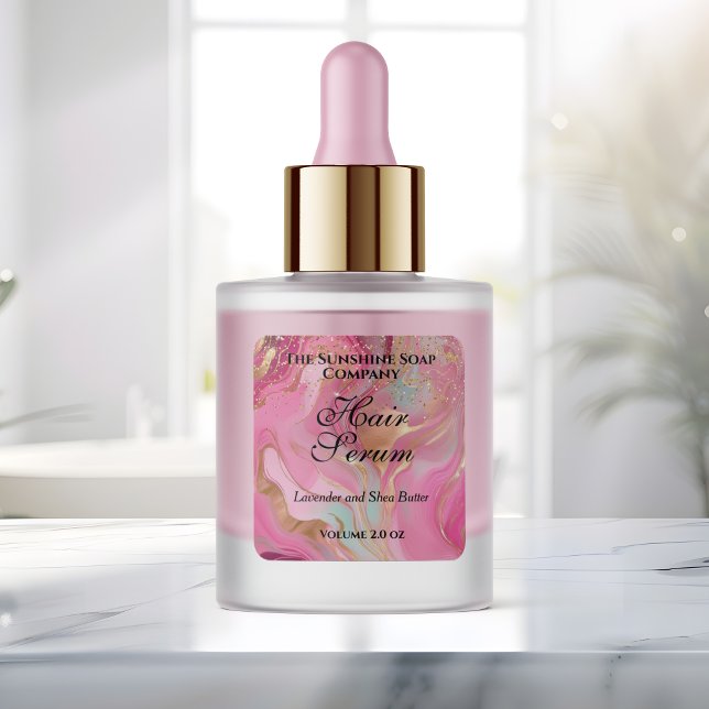 Pink marble & gold glitter dropper bottle label (Creator Uploaded)