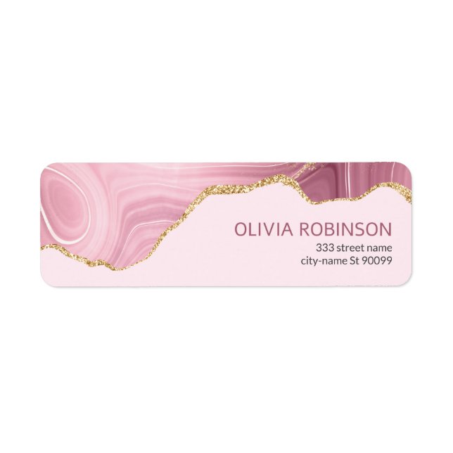 Pink Marble Gold Glitter Label (Front)