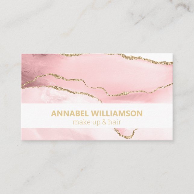 Pink Marble & Gold Glitter Makeup  Business Card (Front)