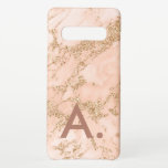Pink Marble Gold Glitter Monogram Custom Initial  Samsung Galaxy S10  Case<br><div class="desc">Personalize by adding your own initial.</div>