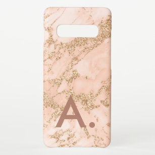 Pink Marble Gold Glitter Monogram Custom Initial  Samsung Galaxy S10+ Case