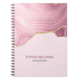 Pink Marble Gold Glitter Notebook