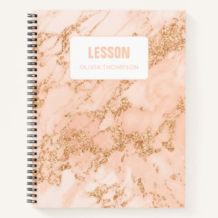 Pink Marble Gold Glitter Personalized Lesson  Notebook