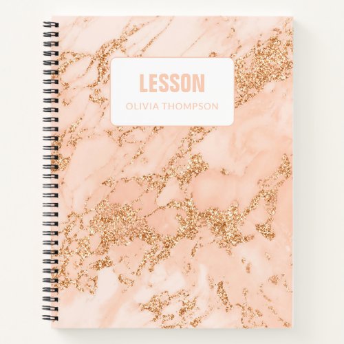 Pink Marble Gold Glitter Personalized Lesson  Notebook