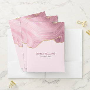 Pink Marble Gold Glitter Pocket Folder