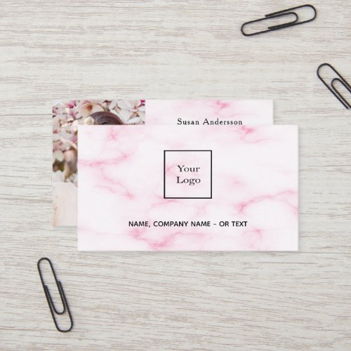 Pink marble gold photo elegant QR code Business Card