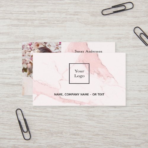 Pink marble gold photo elegant QR code  Business Card