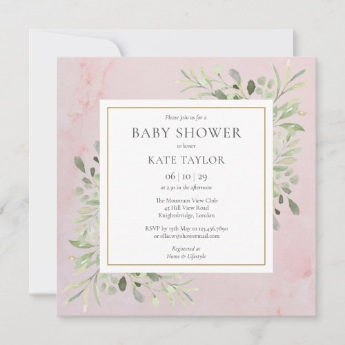 Pink Marble Greenery Baby Shower  Sprinkle Invitation