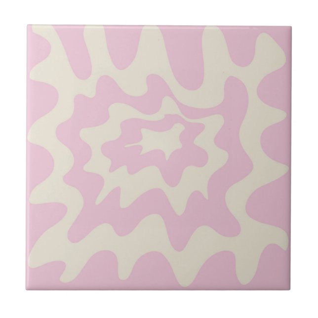 Pink Marble Groovy Wavy Stripe Modern Spring Ceramic Tile (Front)