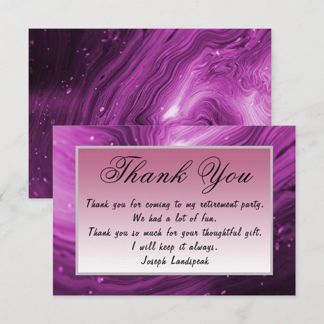 Pink Marble Happy Retirement Thank You Note Card (Front/Back)