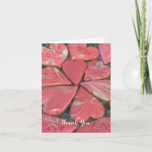 Pink Marble Heart Cookies Thank You