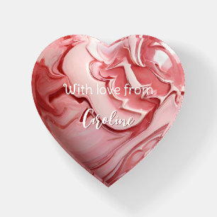 Pink marble heart love name paperweight
