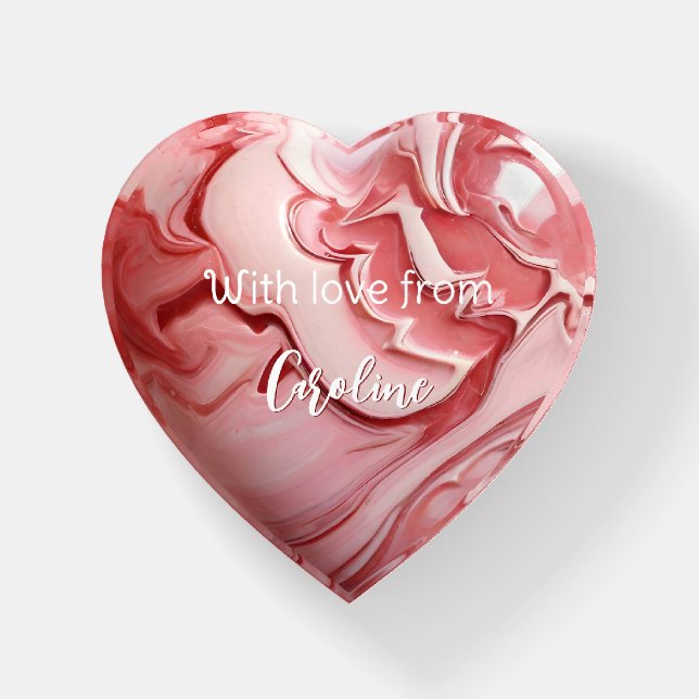Pink marble heart love name paperweight (Front)