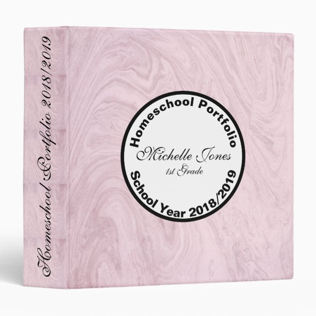 Pink Marble Homeschool Portfolio 3 Ring Binder (Front/Spine)