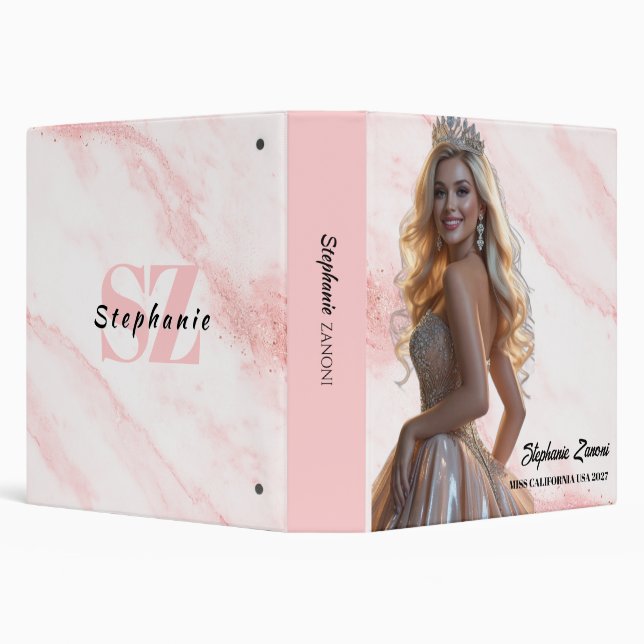 Pink Marble Ice Monogram Pageant Prep Notebook 3 Ring Binder (Background)