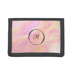 *~* Pink Marble Iridescent Monogram Tri-fold Wallet