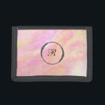 *~* Pink Marble Iridescent Monogram Trifold Wallet<br><div class="desc">Add some abstract beauty to how you carry money. The background is a sweet luscious pink marble pastel with some splashes of white and yellow. A faux black diamond frame is there for your initial. Note: you can change the font if you like. Enjoy this heart charka pink design as...</div>