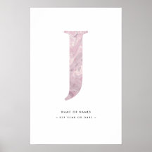 Pink Marble Letter J Initial w/Personalization Art
