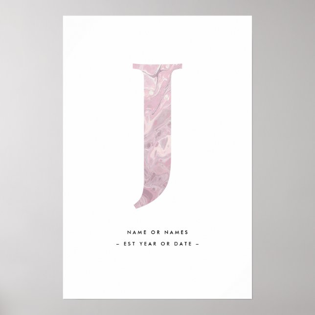 Pink Marble Letter J Initial w/Personalization Art Poster (Front)