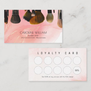 Pink Marble Make Up Brushes Make Up Artist Salon Loyalty Card