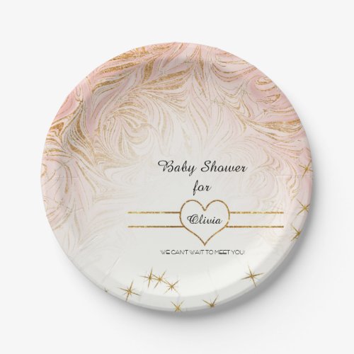 Pink Marble Marbling Girl Baby Shower Rose Gold Paper Plates