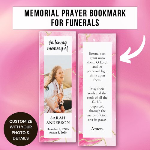 Pink Marble Memorial Prayer Custom Card Bookmark