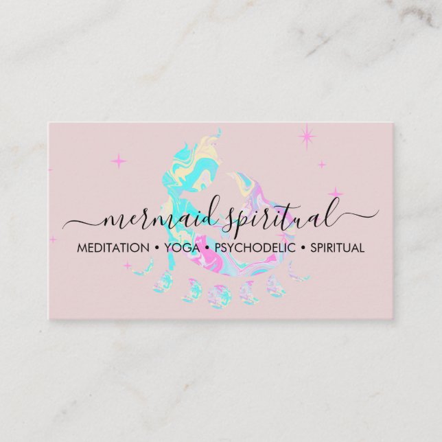 Pink marble Mermaid moon spiritual zodiac Business Card (Front)