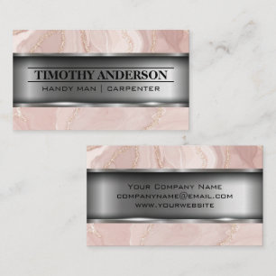 Pink Marble Metal Business Card