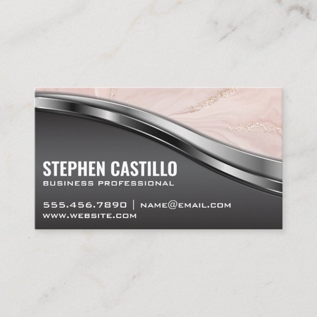 Pink Marble | Metallic Business Card (Front)
