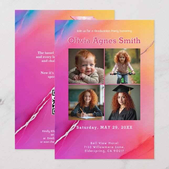 Pink Marble Milestone Collage QR Code Invitation (Front/Back)