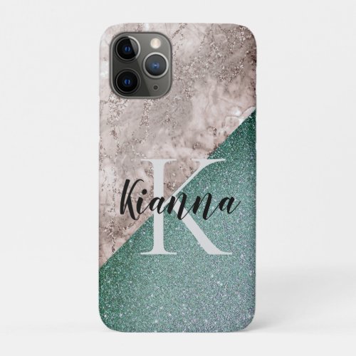 Pink Marble Minty Green Monogram            Case_M iPhone 11 Pro Case