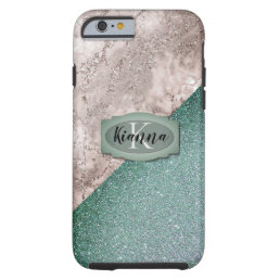 Pink Marble Minty Green Monogram         Tough iPhone 6 Case