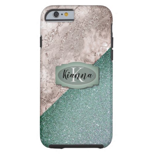 Pink Marble Minty Green Monogram         Tough iPhone 6 Case